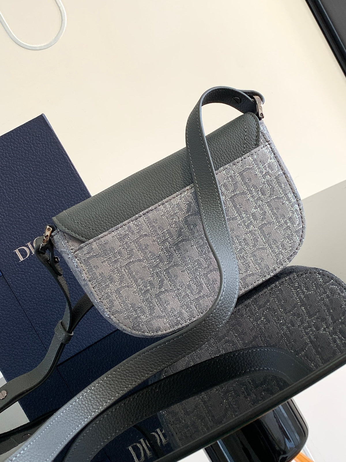 Клатч Dior Saddle з текстилю й натуральної шкіри, сірий — фото 3