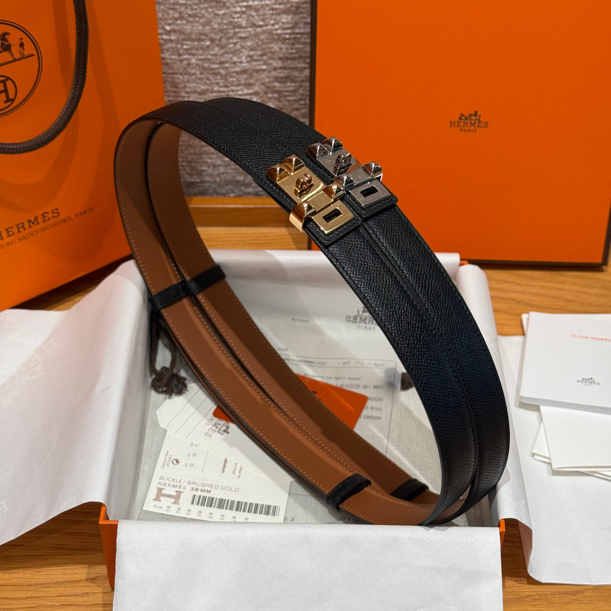 Ремінь Hermès з шкіри Epsom із золотистою пряжкою — фото 6