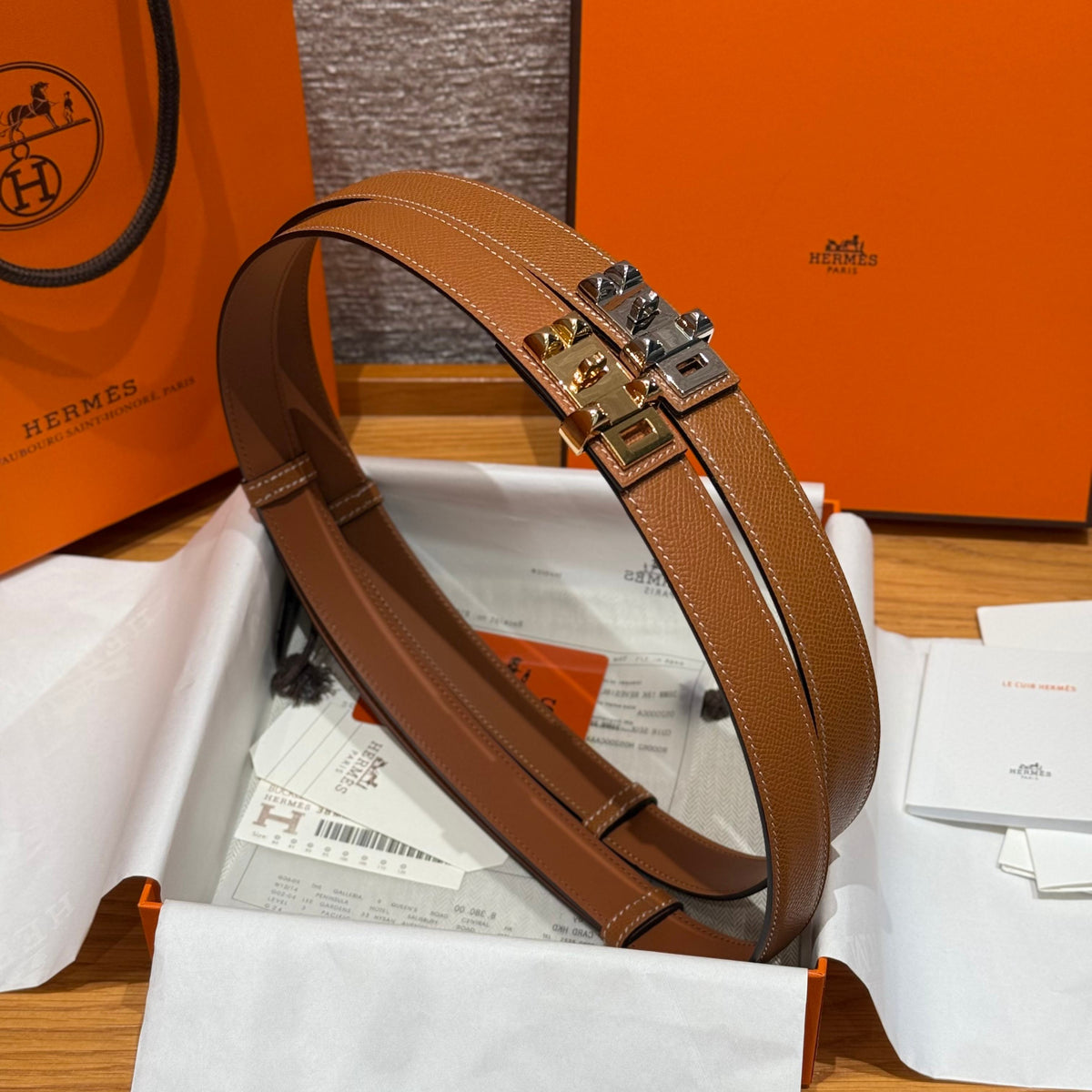 Ремінь Hermès з шкіри Epsom із золотистою пряжкою — фото 6