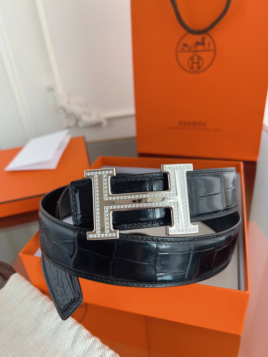 Ремінь Hermès з шкіри крокодила з пряжкою з кристалами — фото 4