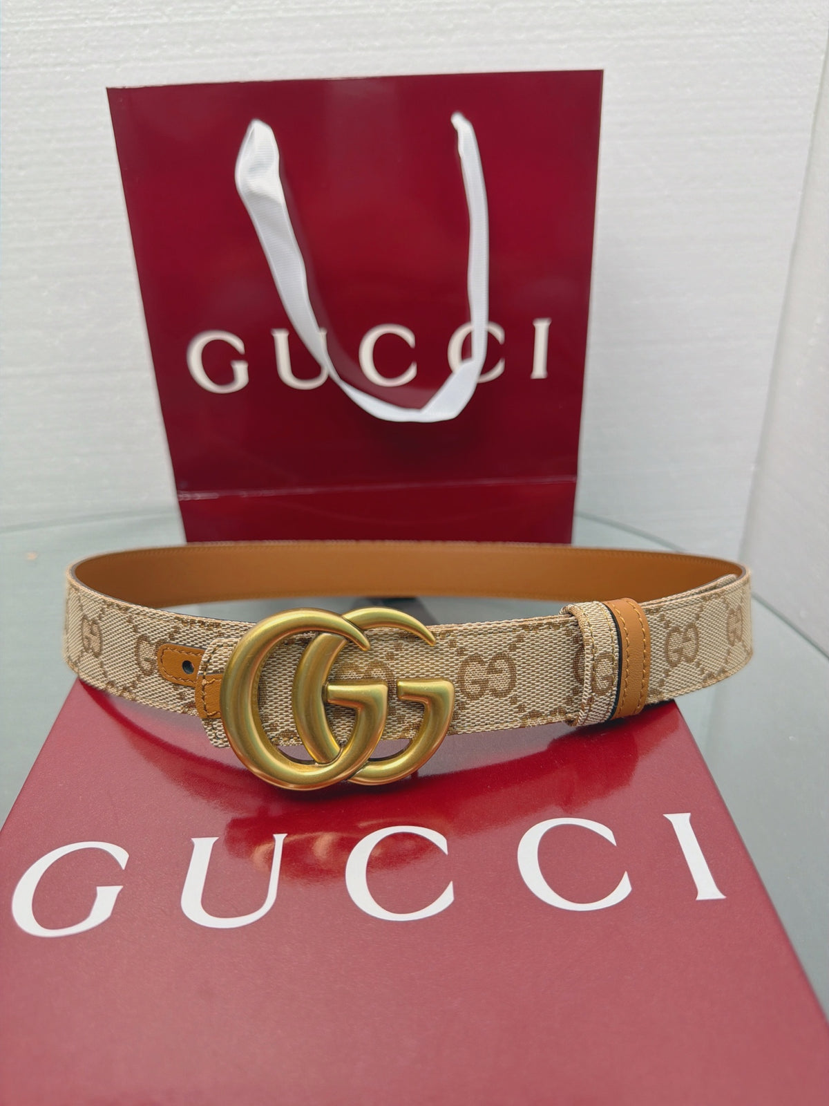 Ремінь Gucci з полотна та натуральної шкіри