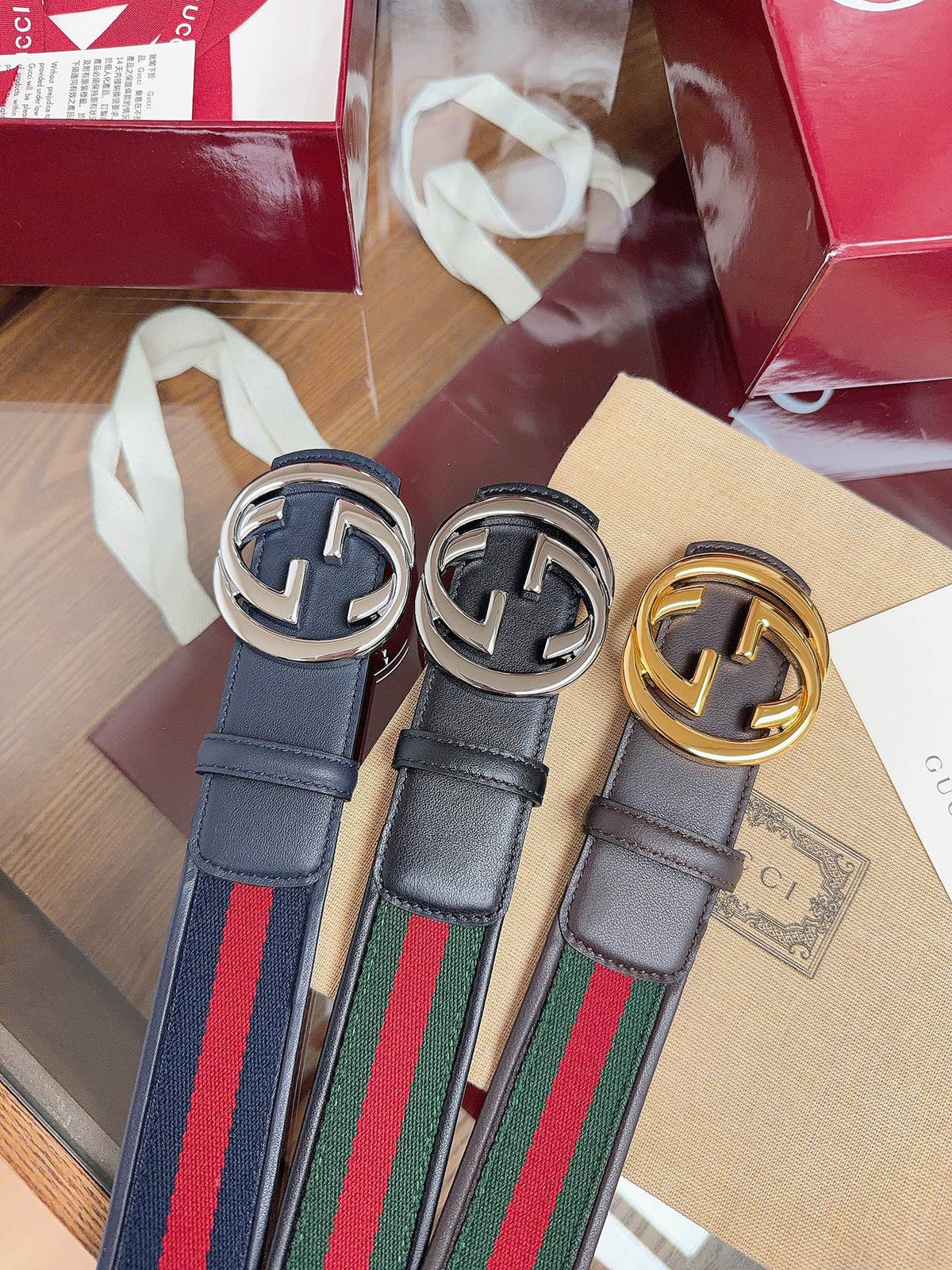 Ремінь Gucci з полотна та натуральної шкіри