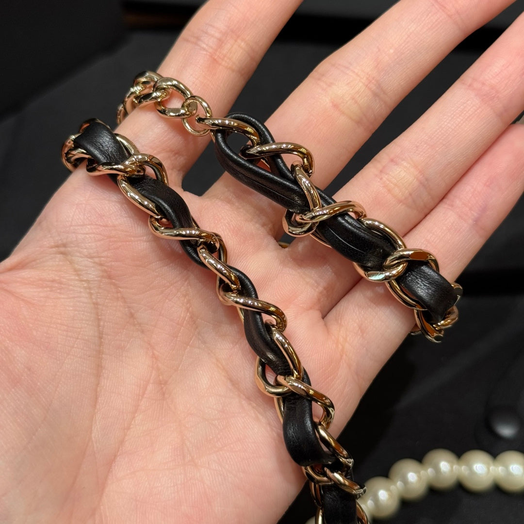 Плетений ремінь Chanel з натуральної шкіри з перлинним декором — фото 3