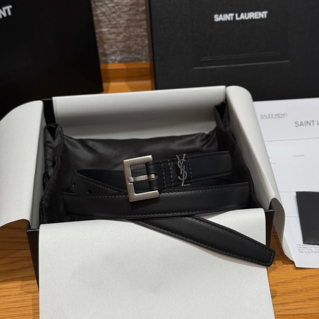 Ремінь Saint Laurent з натуральної шкіри теляти з пряжкою-штифтом — фото 1