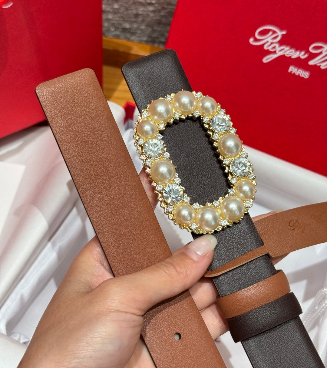 Ремінь Roger Vivier з деніму та натуральної шкіри