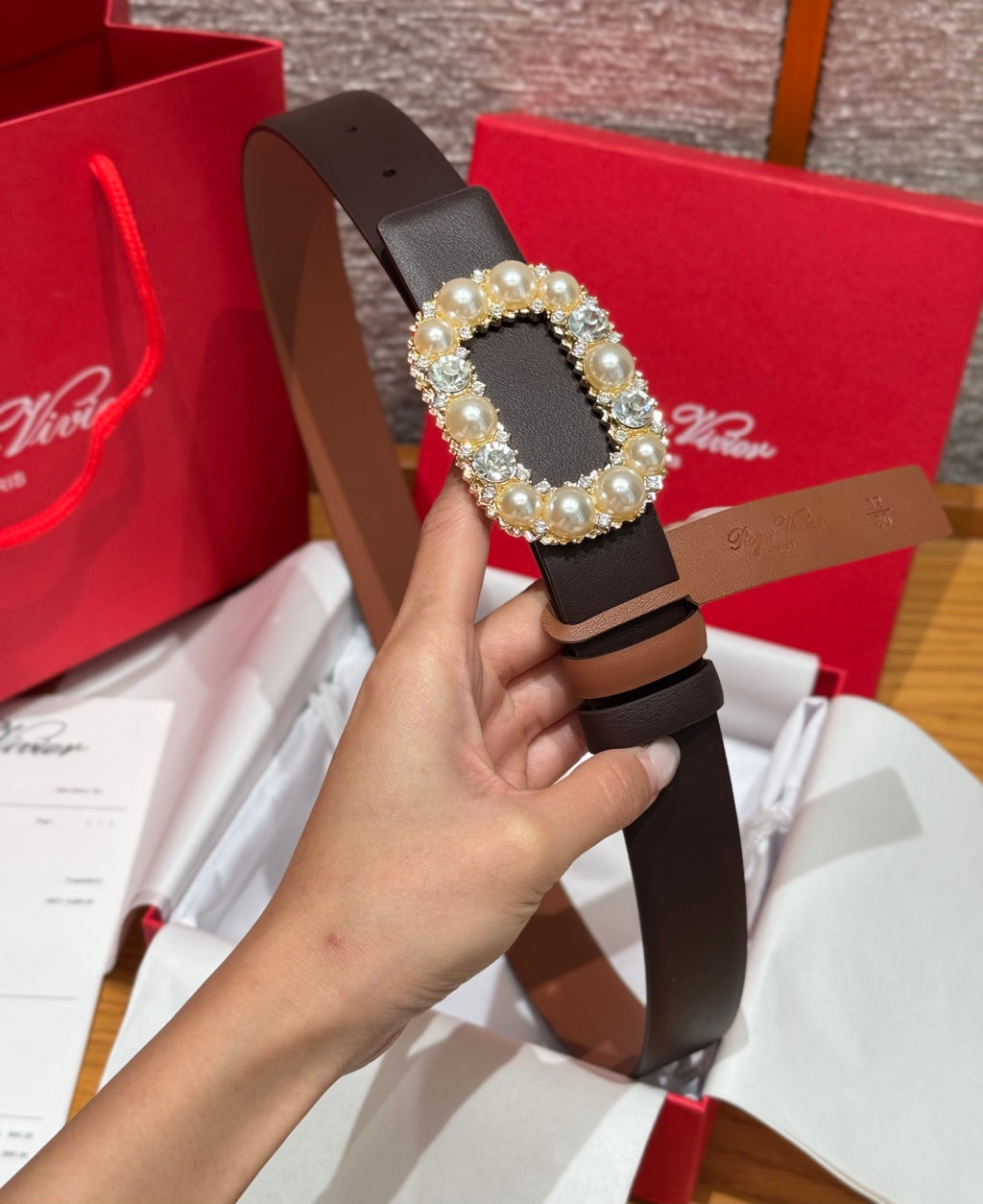 Ремінь Roger Vivier з деніму та натуральної шкіри