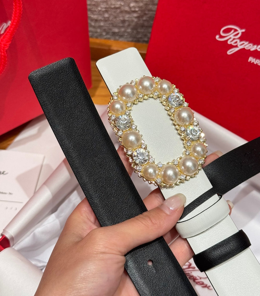 Ремінь Roger Vivier з деніму та натуральної шкіри