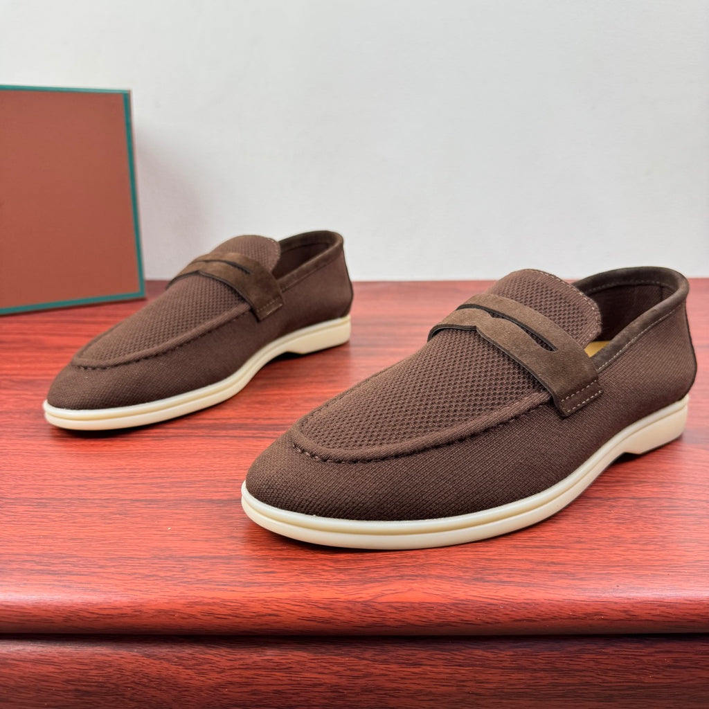 З вовняного трикотажу мокасини Loro Piana — кавовий