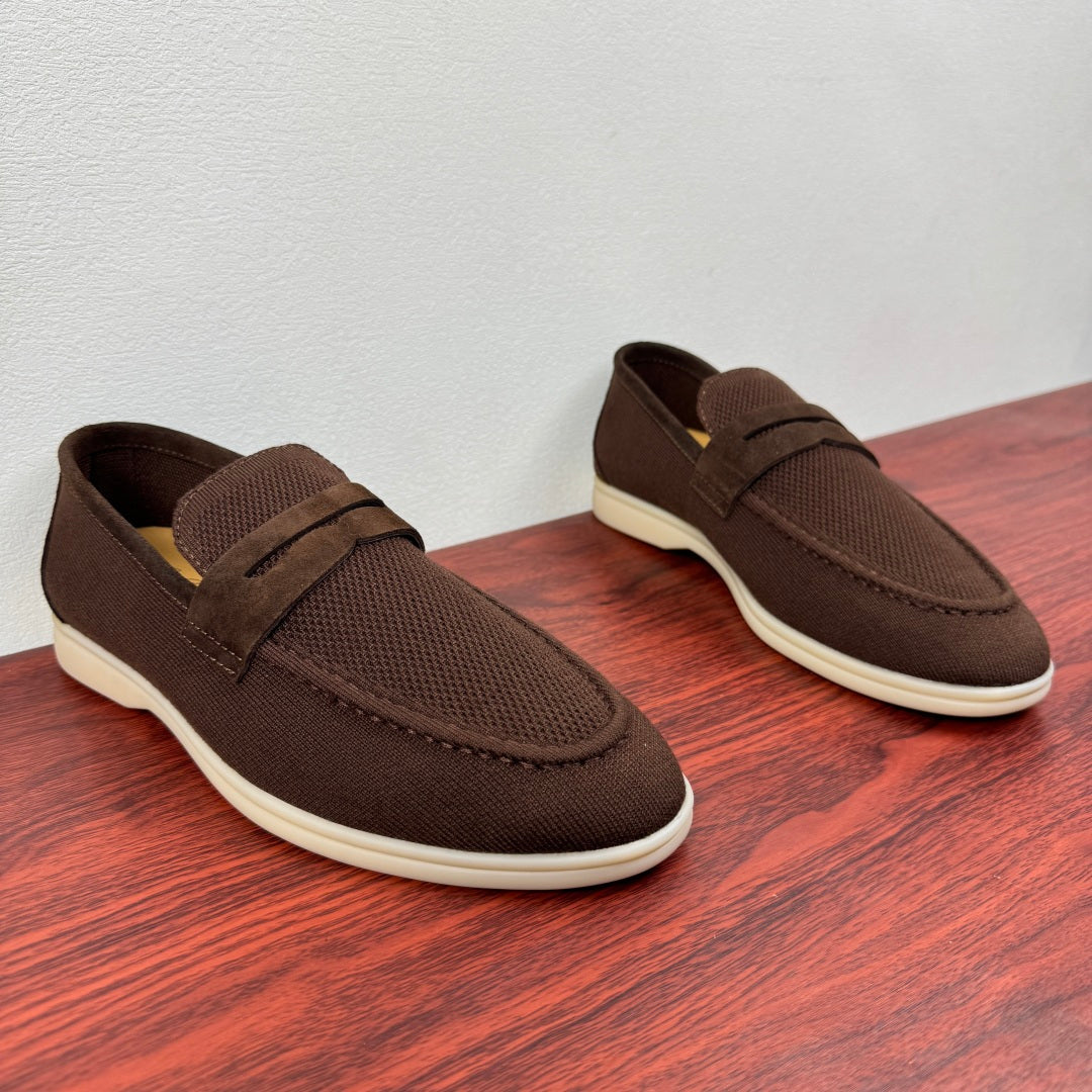 З вовняного трикотажу мокасини Loro Piana — кавовий