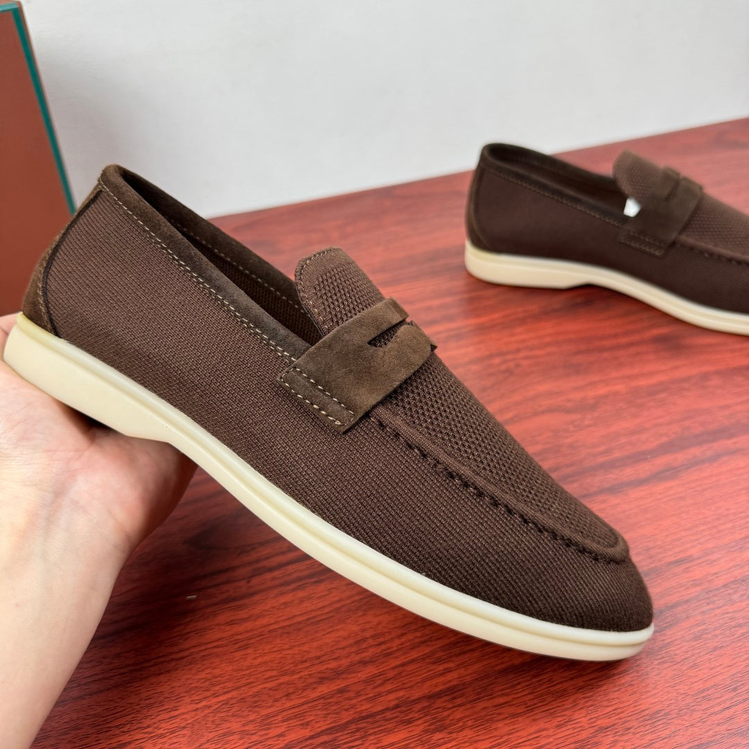 З вовняного трикотажу мокасини Loro Piana — кавовий