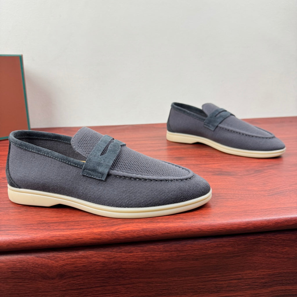 З вовняного трикотажу мокасини Loro Piana — темно-сірий
