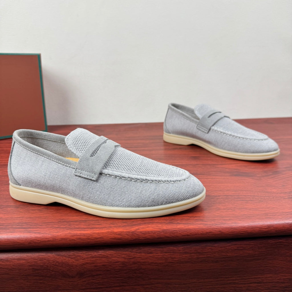 З вовняного трикотажу мокасини Loro Piana — світло-сірий