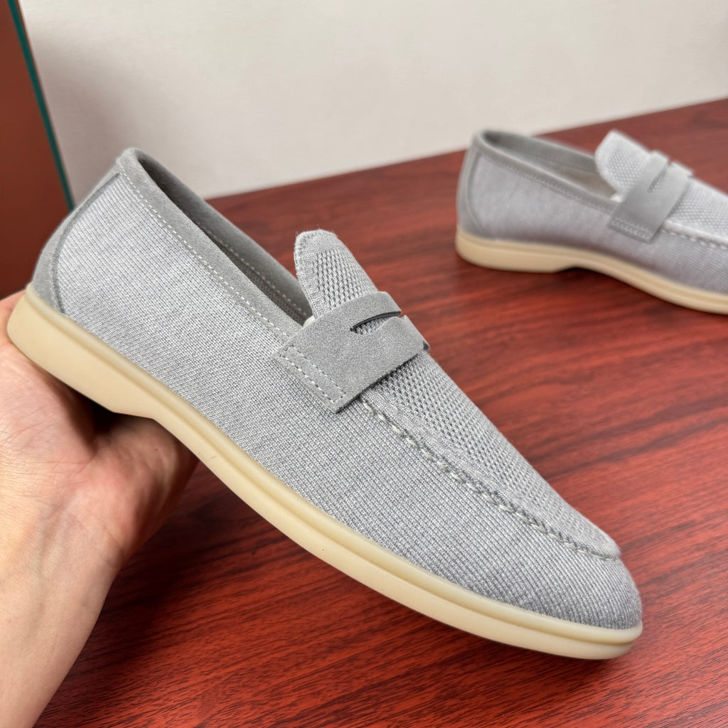 З вовняного трикотажу мокасини Loro Piana — світло-сірий