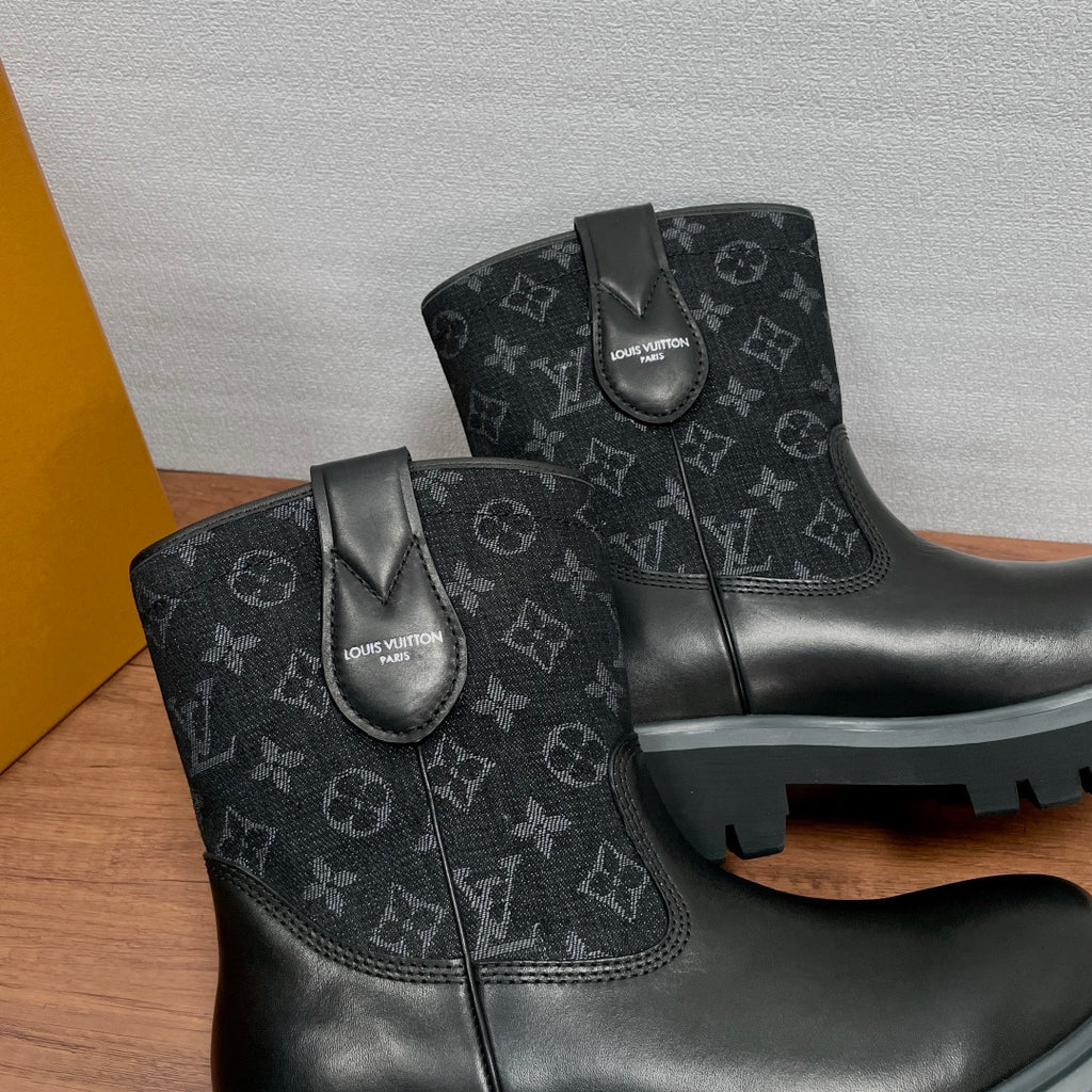 Черевики з натуральної шкіри та деніму Louis Vuitton