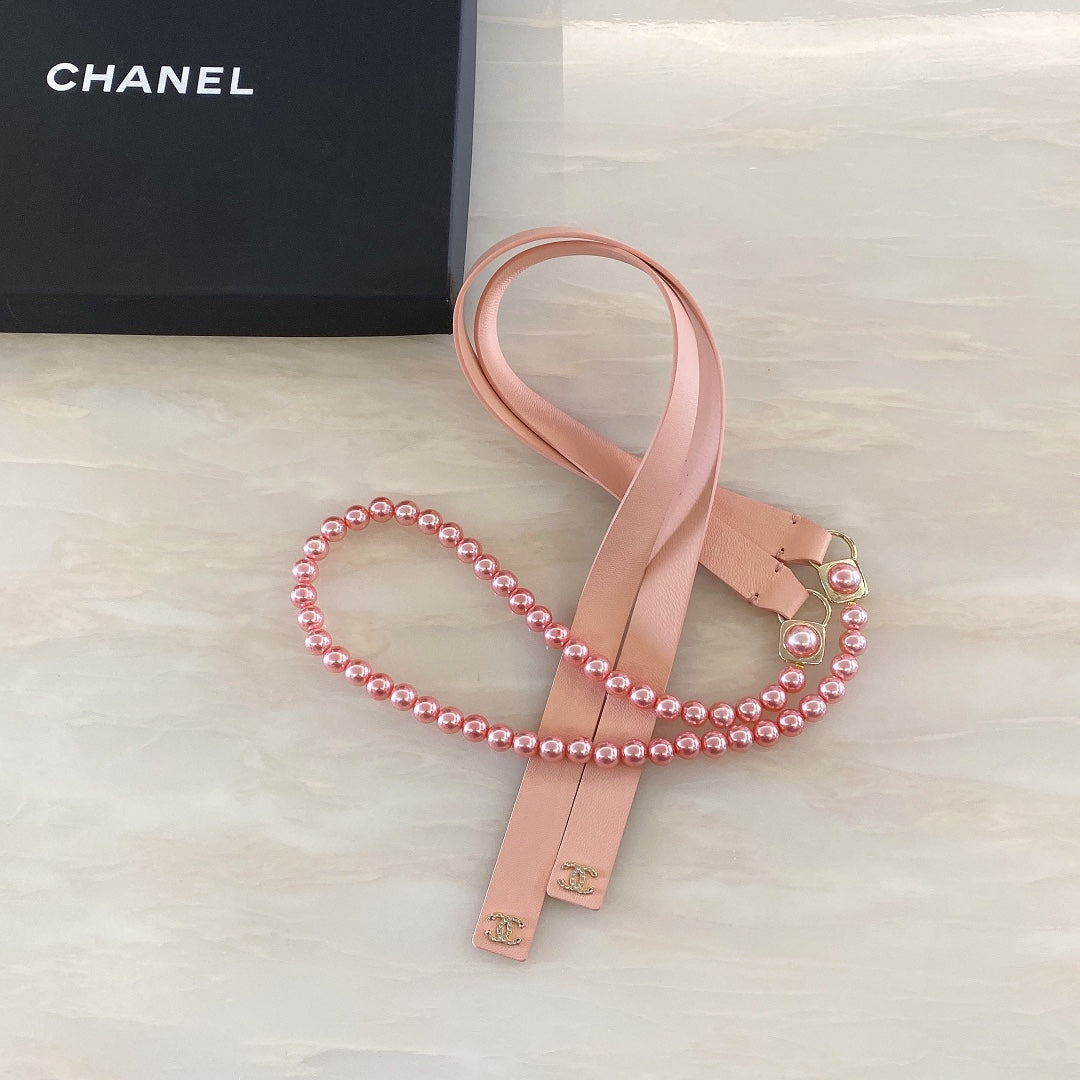 Ремінь Chanel CC з натуральної шкіри ягняти з перлинним декором — фото 2