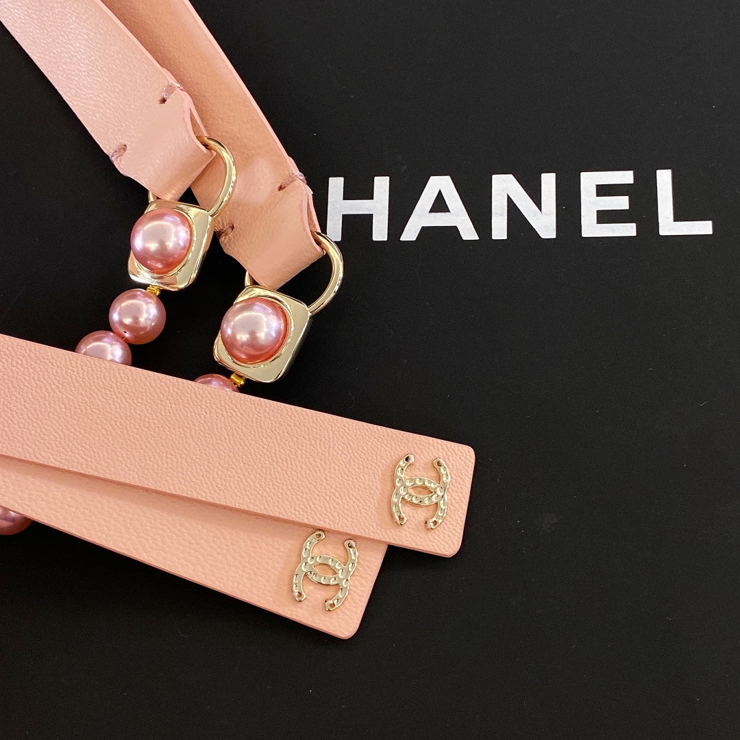 Ремінь Chanel CC з натуральної шкіри ягняти з перлинним декором — фото 4
