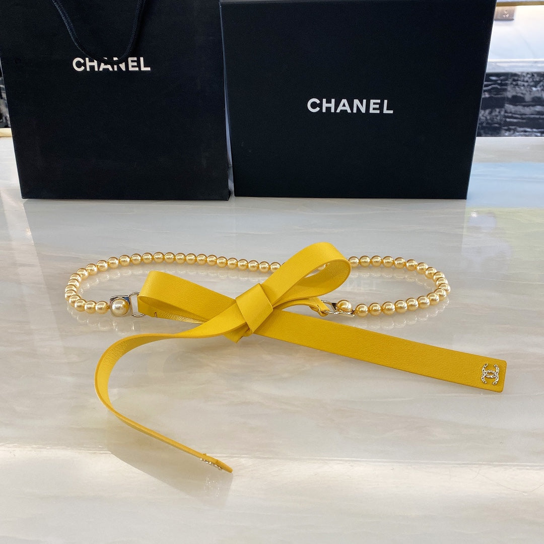 Ремінь Chanel CC з натуральної шкіри ягняти з перлинним декором — фото 1