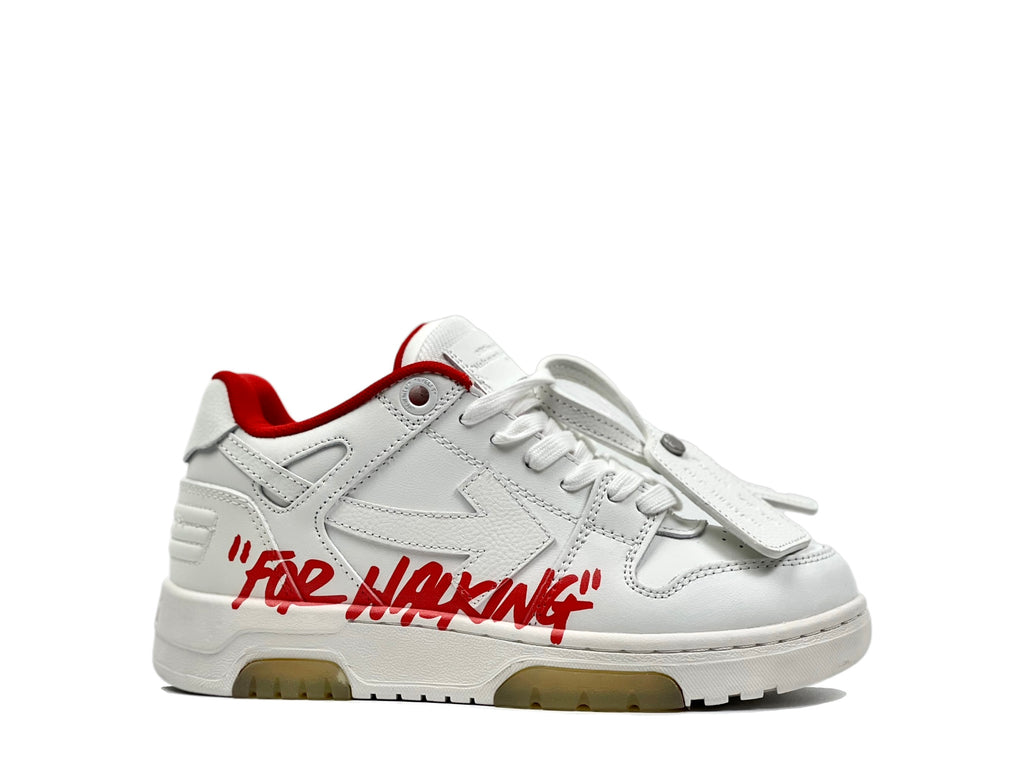 Шкіряні кросівки Off-White Out Of Office — білі з червоним написом