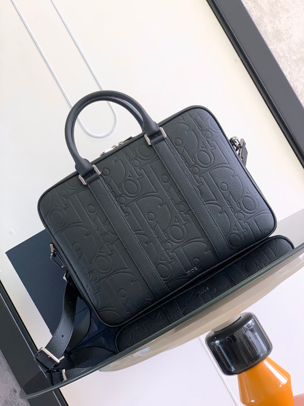 Портфель Dior Gravity із тисненої натуральної шкіри, чорний — фото 1