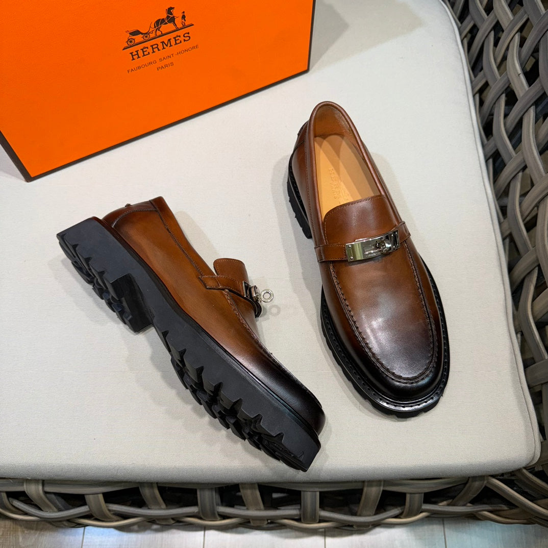 Чоловічі шкіряні туфлі Hermès золотисті