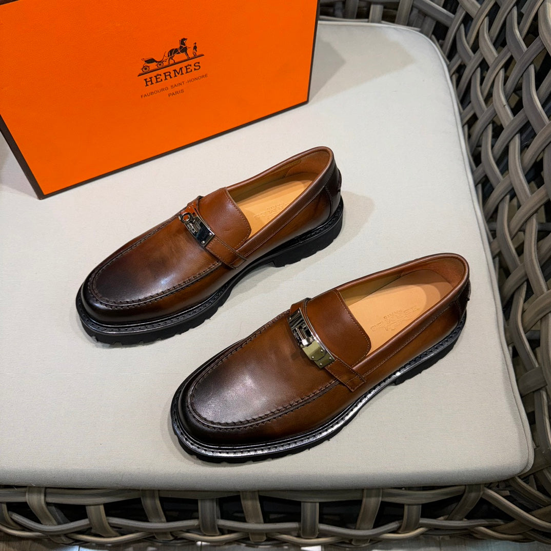 Чоловічі шкіряні туфлі Hermès золотисті