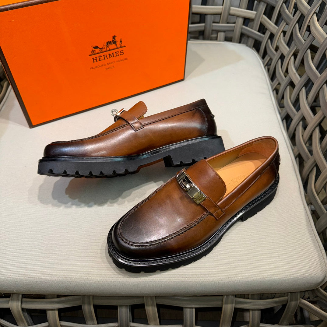 Чоловічі шкіряні туфлі Hermès золотисті