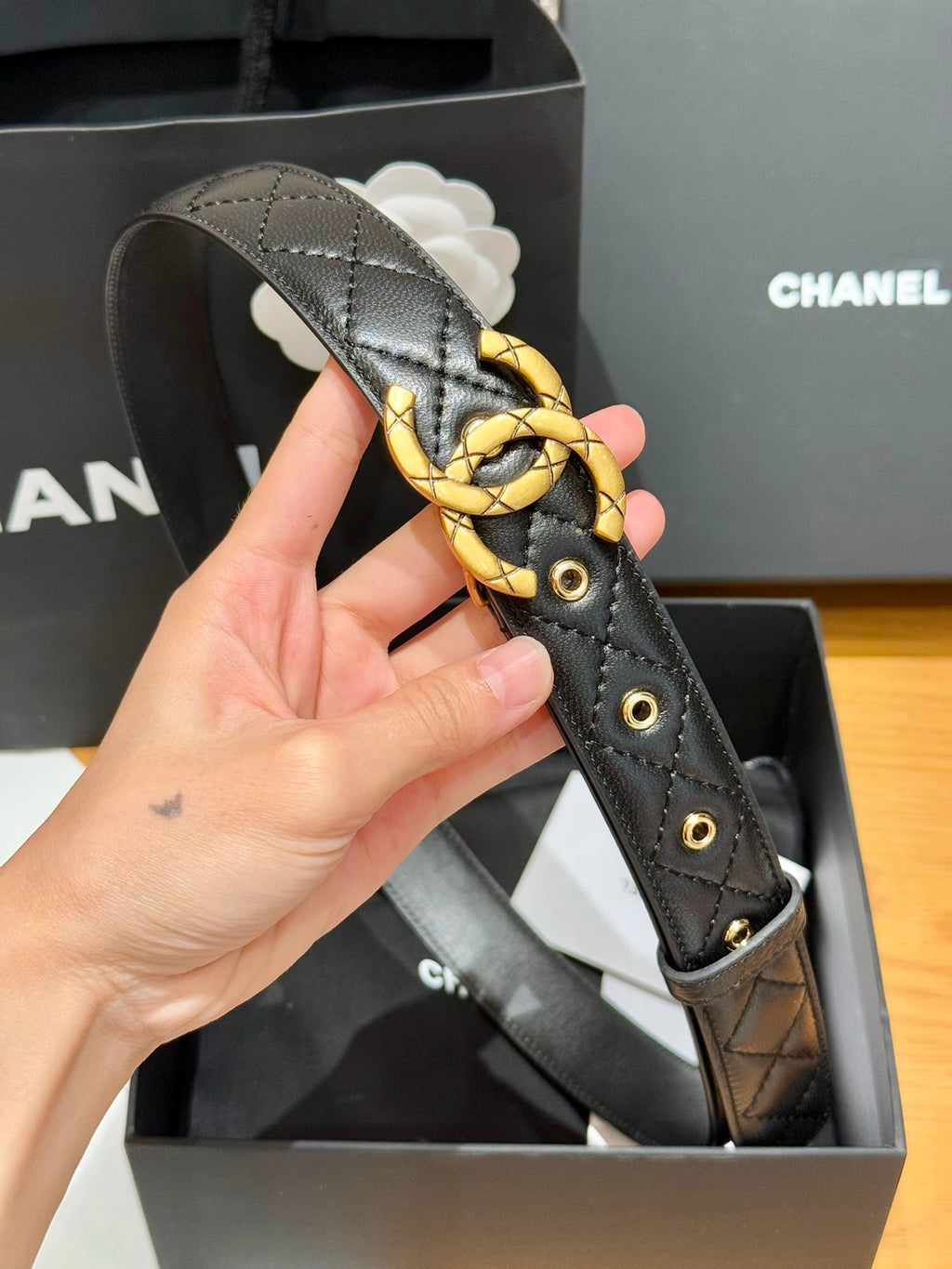 Ремінь Chanel CC з натуральної шкіри ягняти — фото 3