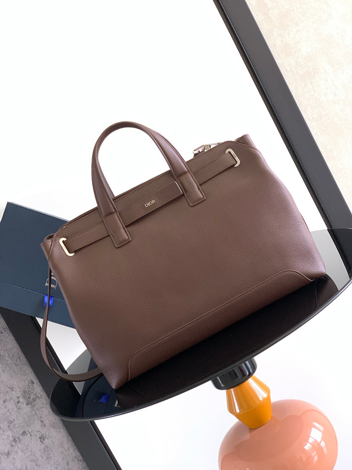 Сумка з ручками Dior Normandie з текстилю й натуральної шкіри, коричнева — фото 1
