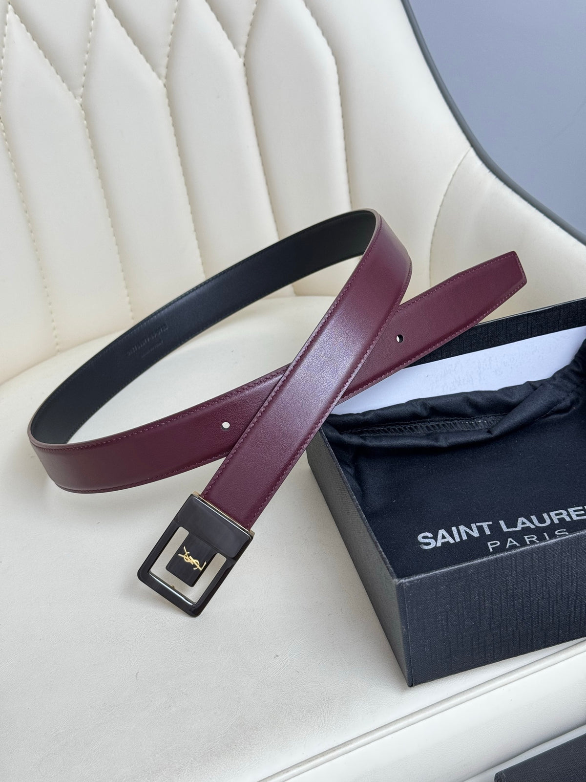 Ремінь Saint Laurent з шкіри із золотистою пряжкою — фото 3
