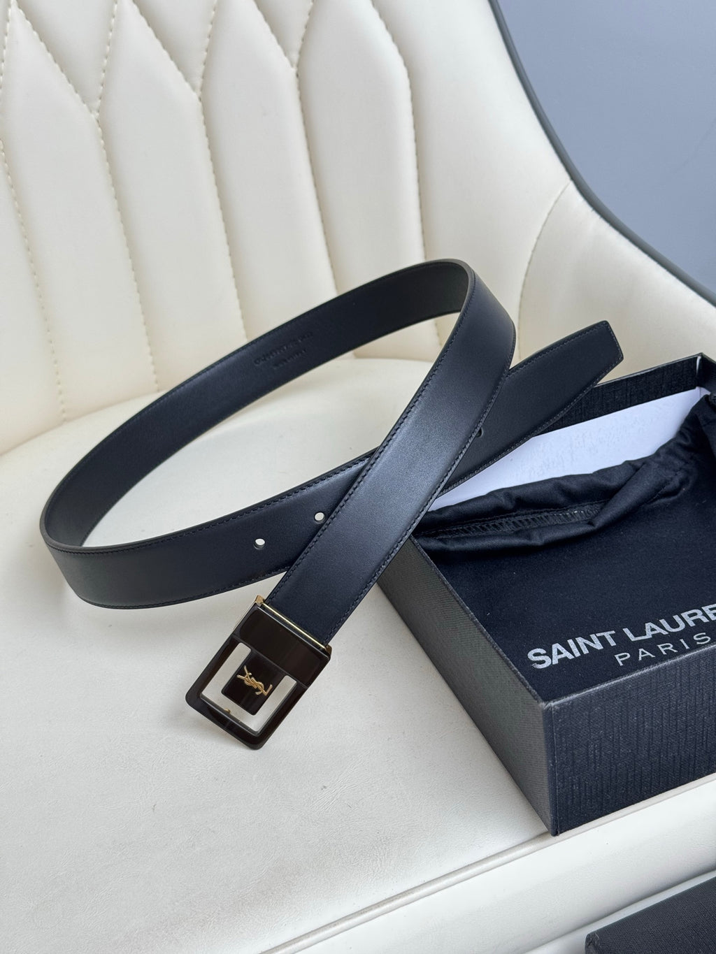 Ремінь Saint Laurent з шкіри із золотистою пряжкою — фото 3