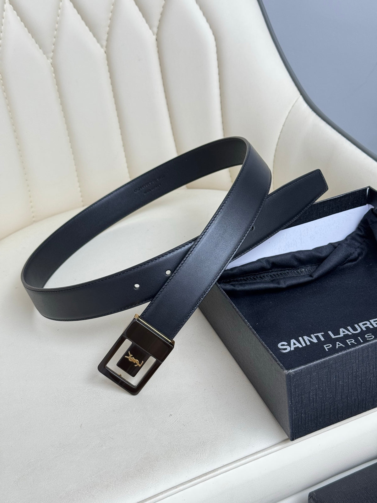 Ремінь Saint Laurent з шкіри із золотистою пряжкою — фото 3