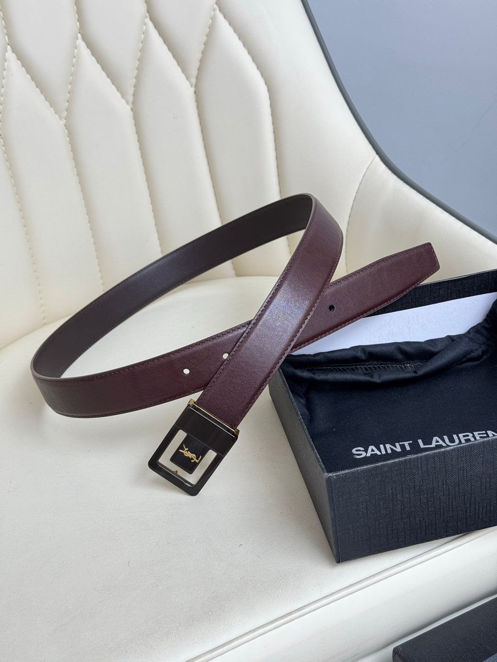 Ремінь Saint Laurent з шкіри із золотистою пряжкою — фото 3