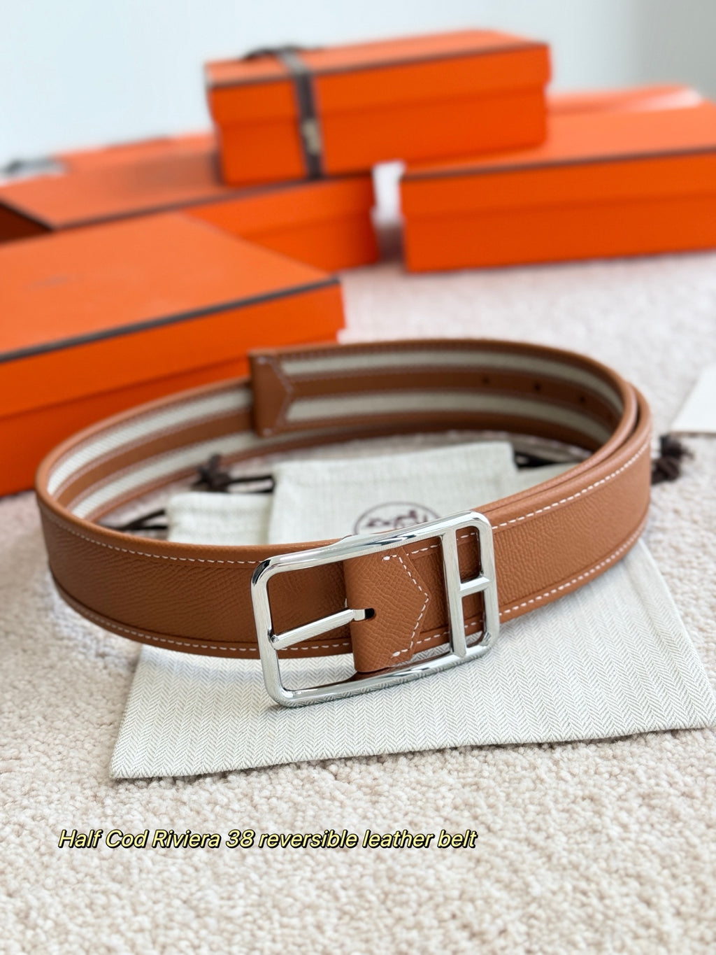 Ремінь Hermès з текстилю й натуральної шкіри — фото 3