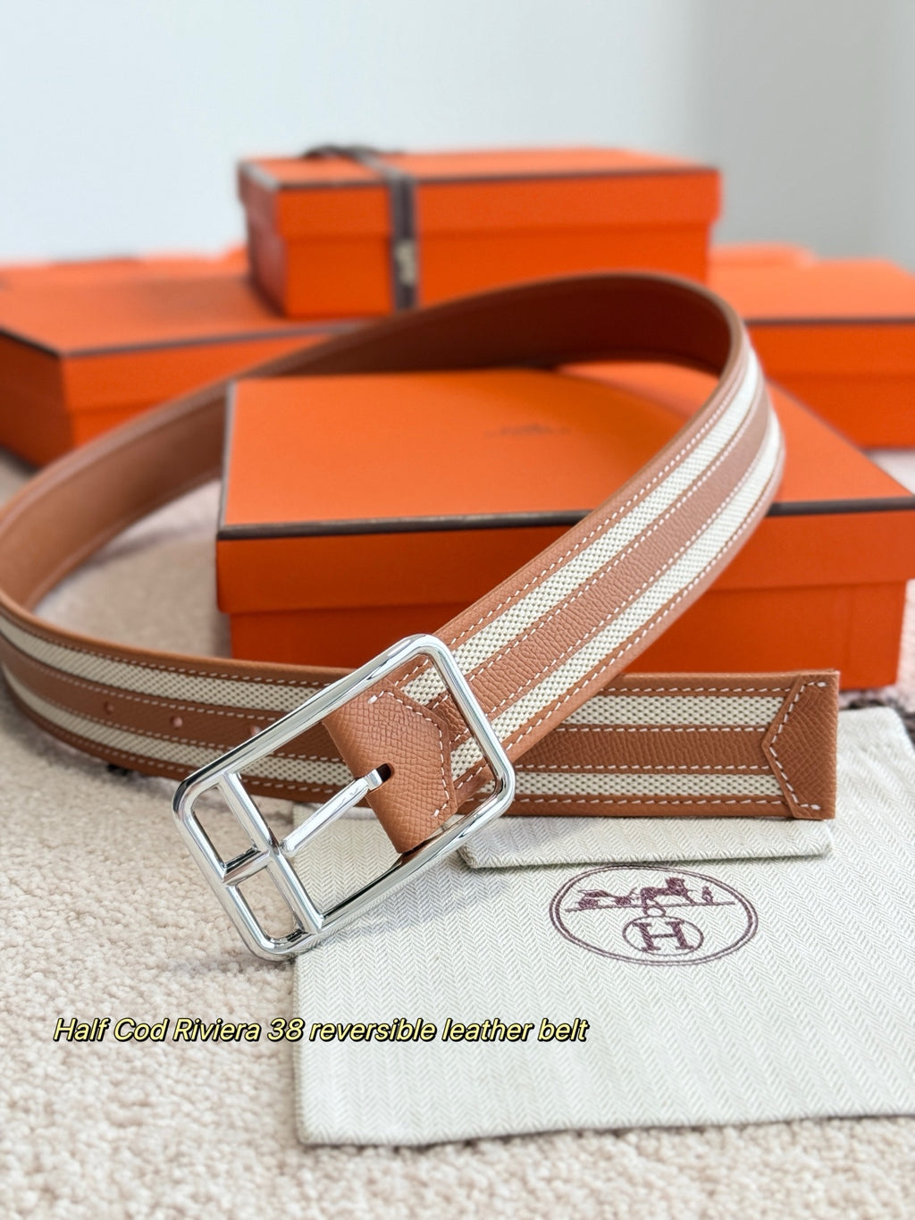 Ремінь Hermès з текстилю й натуральної шкіри — фото 4