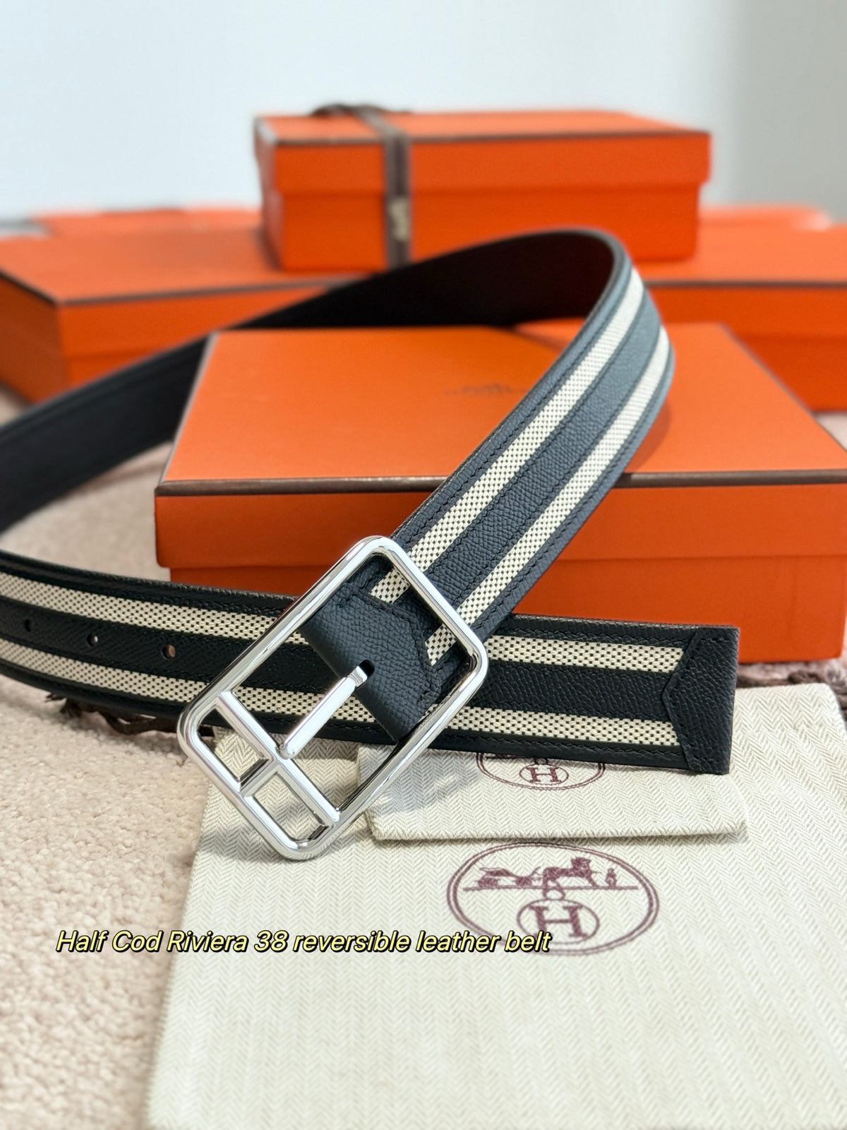 Ремінь Hermès з текстилю й натуральної шкіри — фото 4