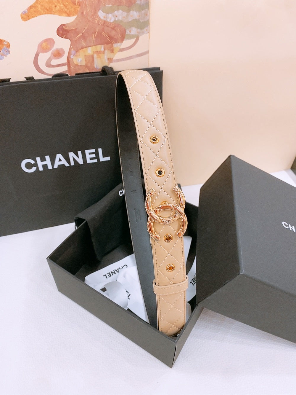 Ремінь Chanel CC з натуральної шкіри ягняти — фото 1