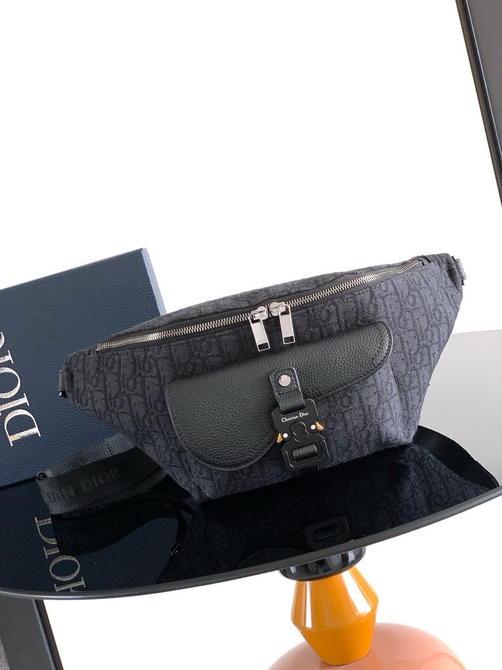 Поясна сумка Dior Saddle з текстилю й натуральної шкіри, чорна — фото 1