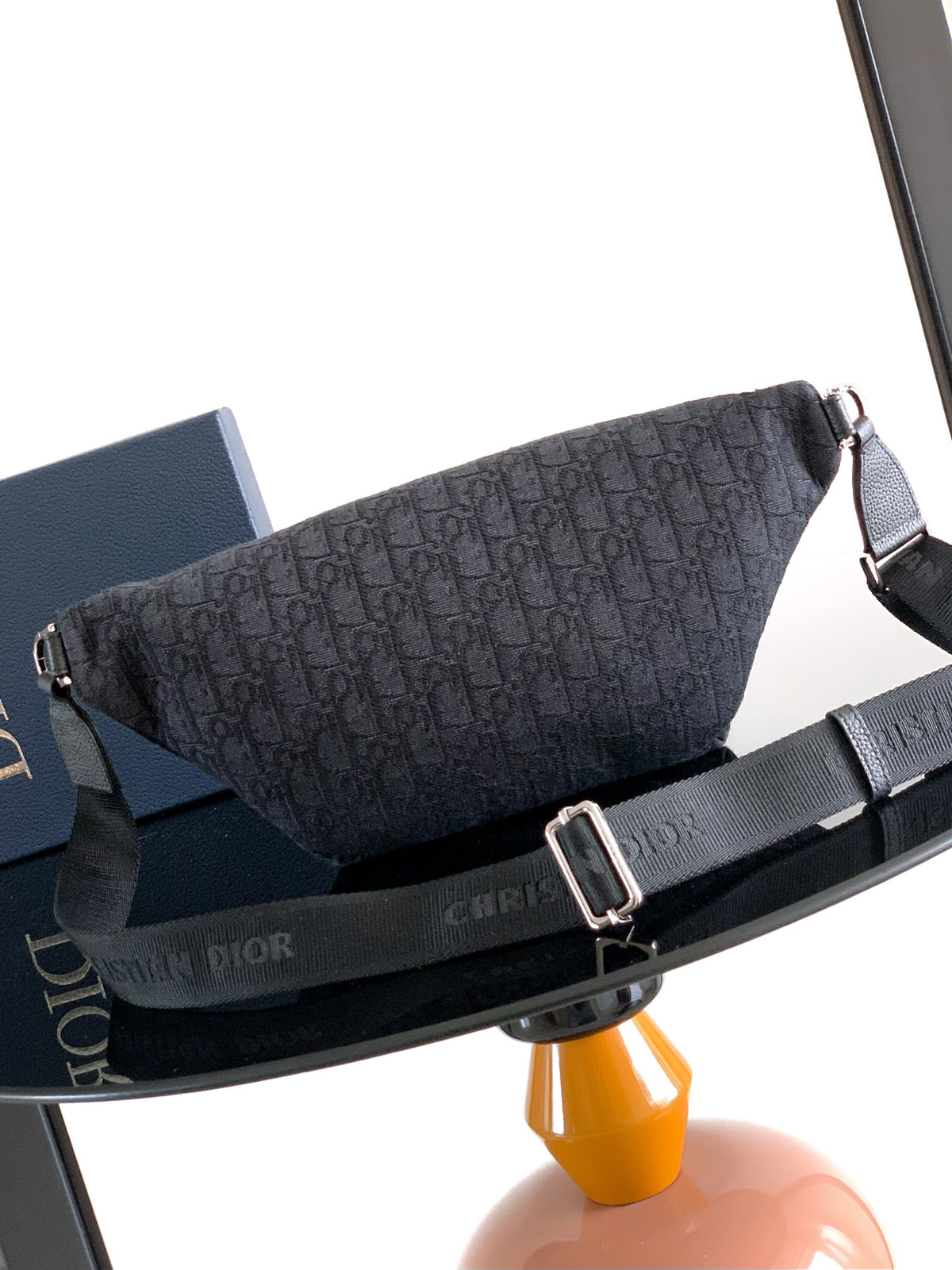 Поясна сумка Dior Saddle з текстилю й натуральної шкіри, чорна — фото 3