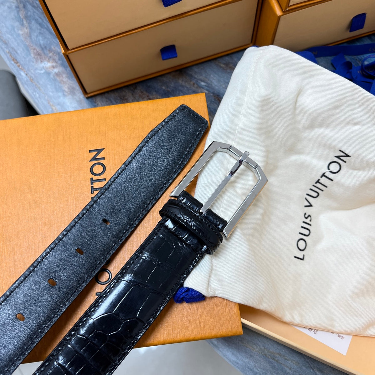 Ремінь Louis Vuitton з натуральної крокодилячої шкіри з пряжкою-штифтом — фото 5