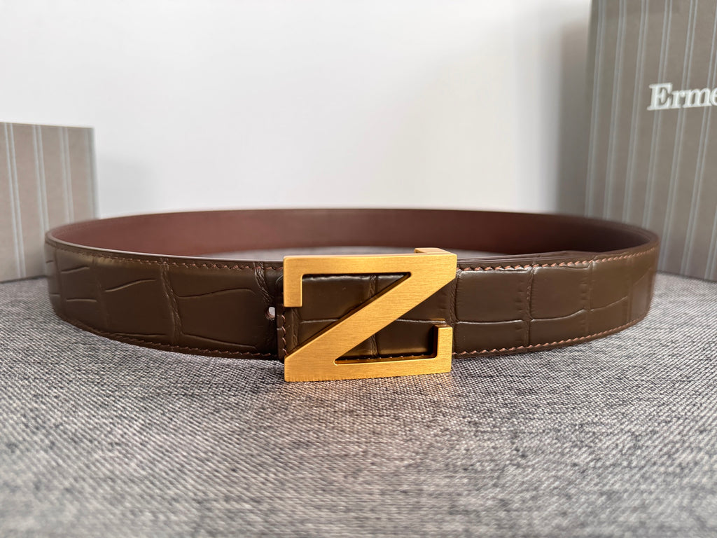Ремінь Zegna з натуральної шкіри з тисненням під крокодила — фото 1