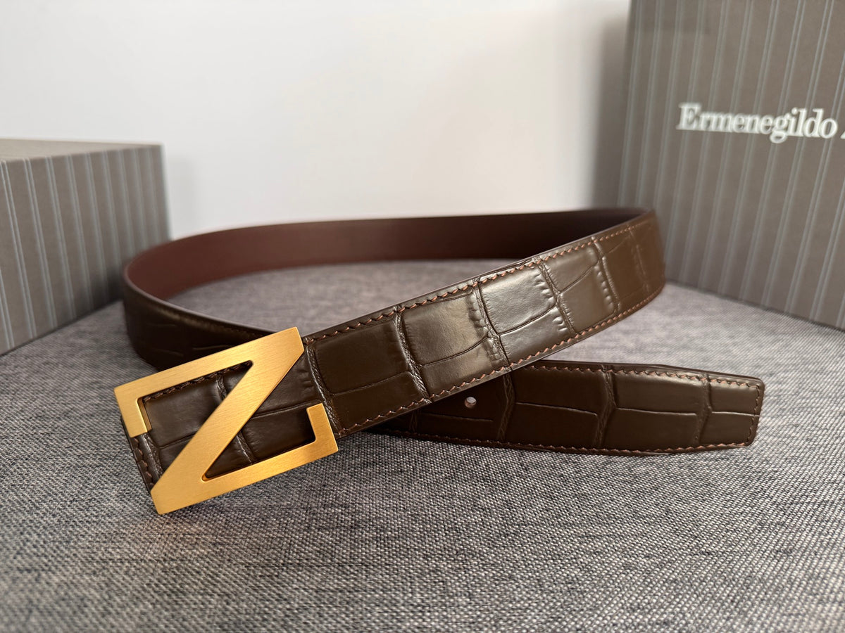Ремінь Zegna з натуральної шкіри з тисненням під крокодила — фото 3