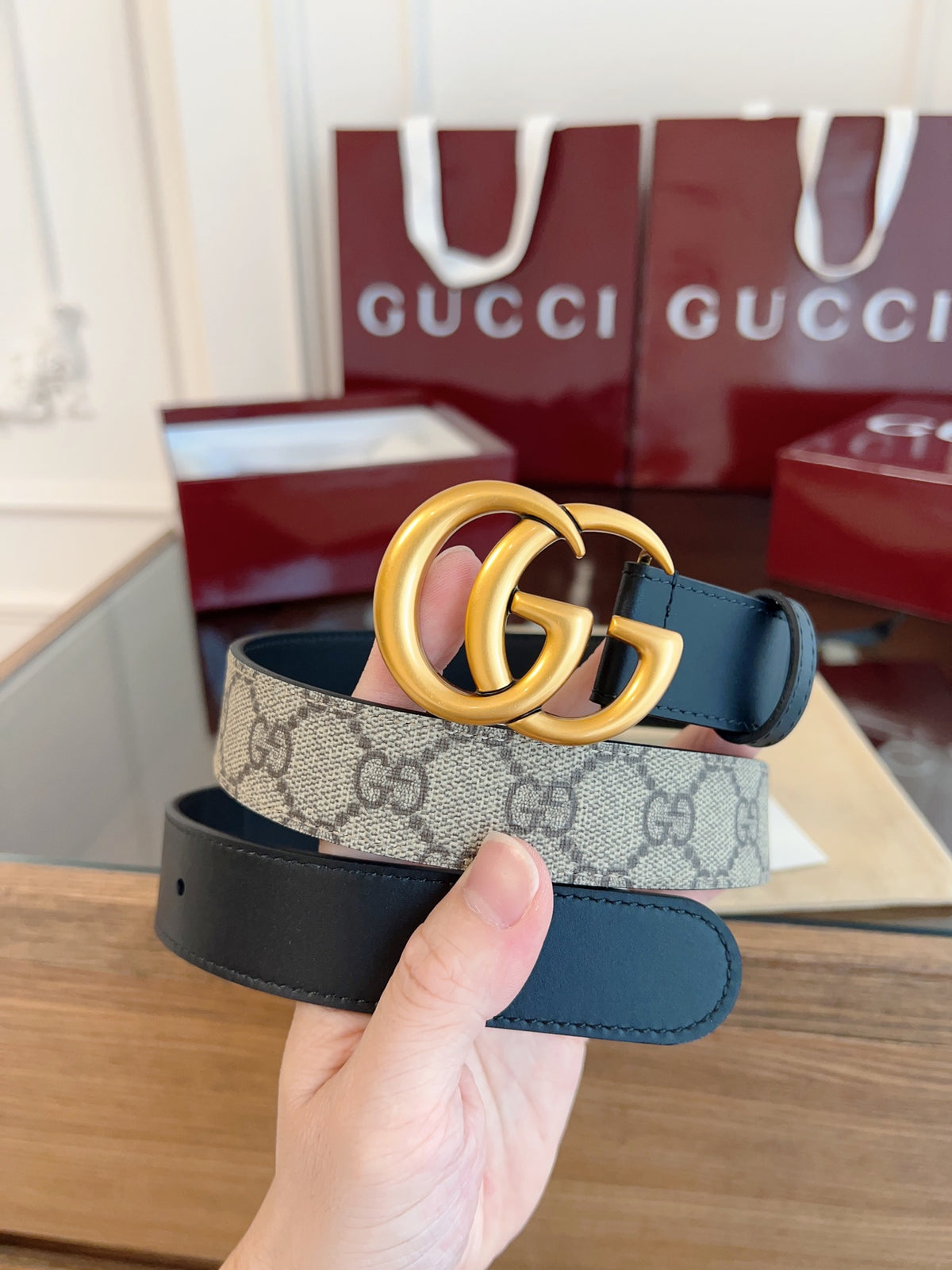 Ремінь Gucci GG Supreme з текстилю й натуральної шкіри — фото 2