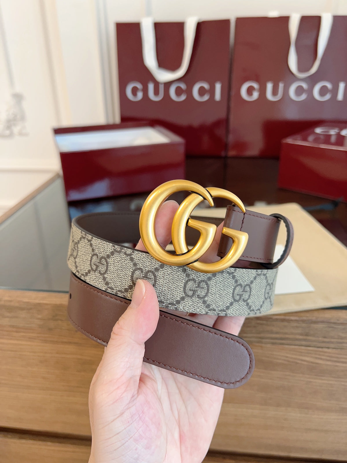 Ремінь Gucci GG Supreme з текстилю й натуральної шкіри — фото 2