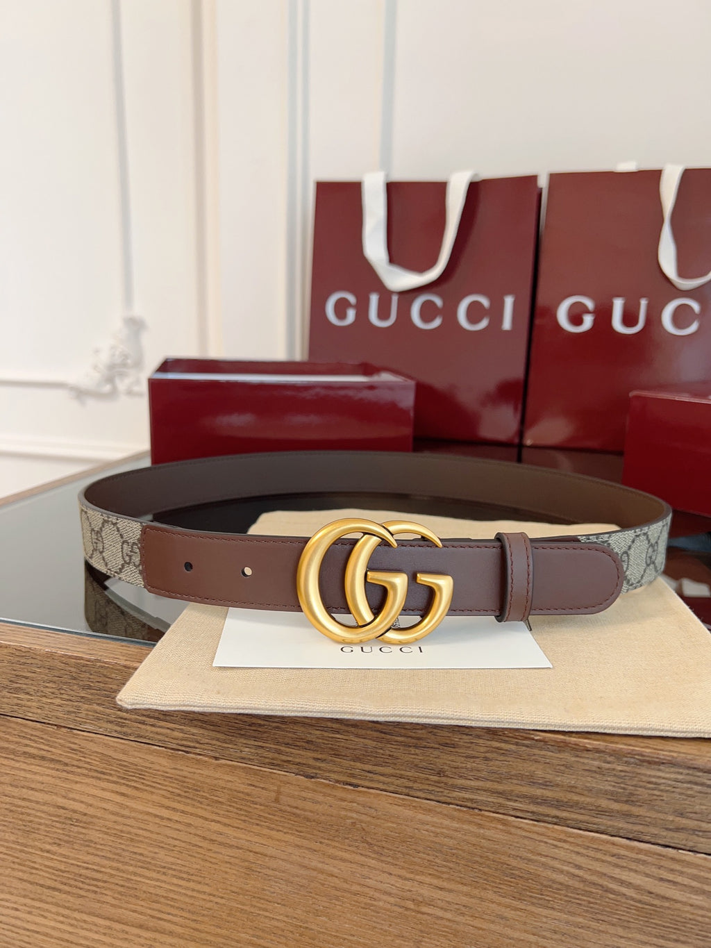 Ремінь Gucci GG Supreme з текстилю й натуральної шкіри — фото 1
