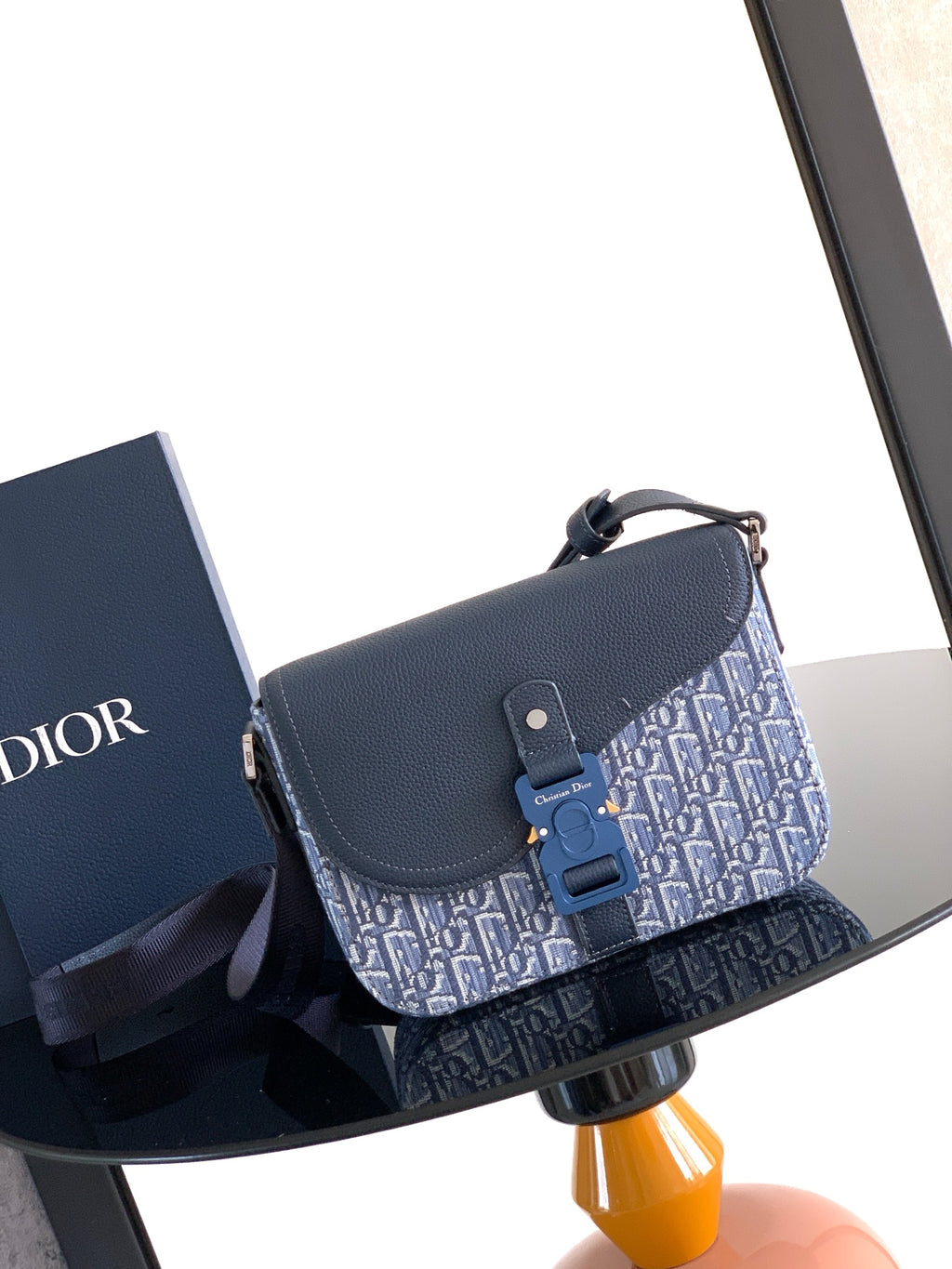 Сумка-месенджер Dior Saddle з текстилю й натуральної шкіри, синя — фото 1