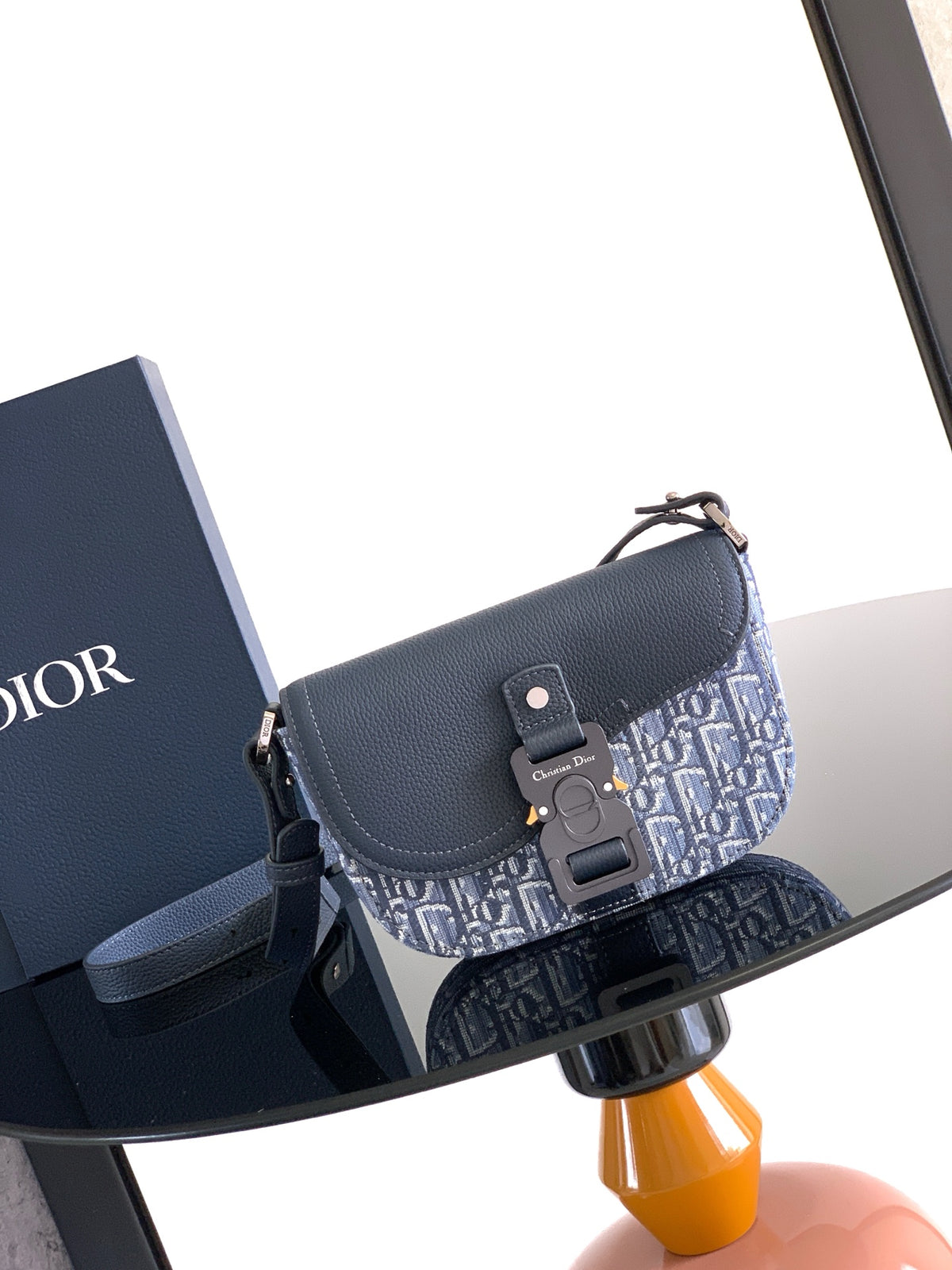 Клатч Dior Saddle з текстилю й натуральної шкіри, сірий — фото 1