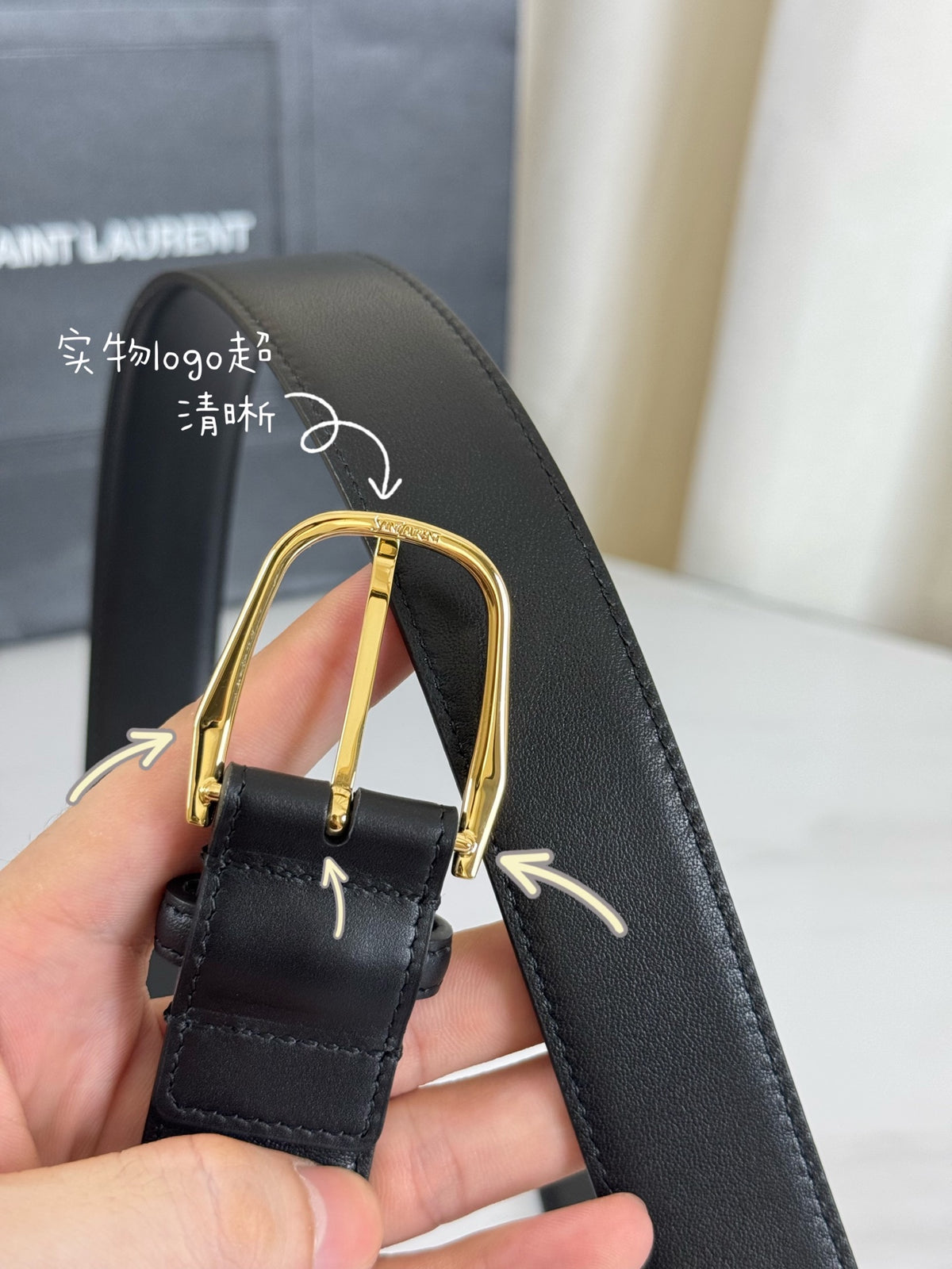 Ремінь Saint Laurent з натуральної шкіри із золотистою пряжкою — фото 3