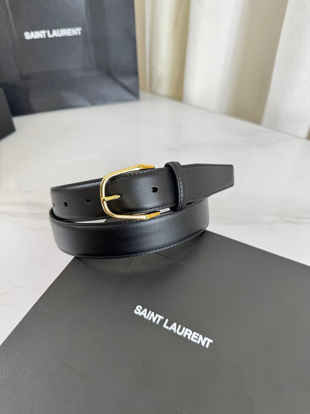 Ремінь Saint Laurent з натуральної шкіри із золотистою пряжкою — фото 6
