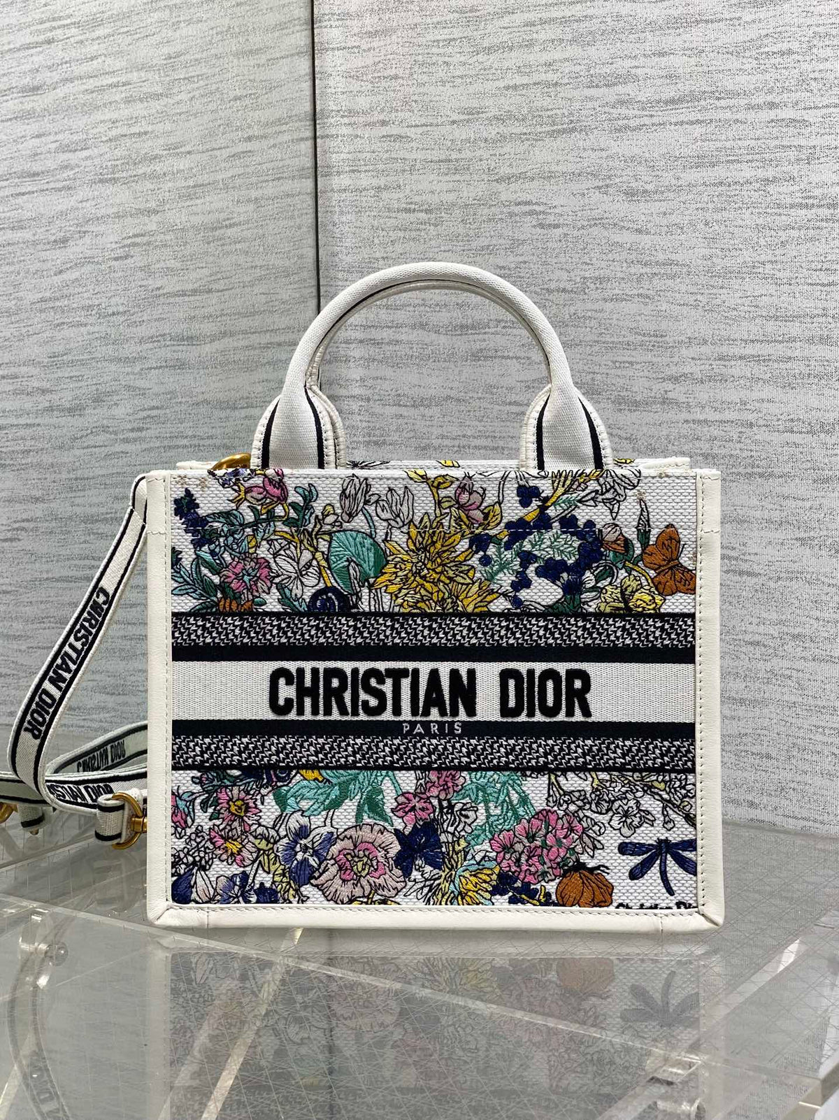 Шопер Dior з текстилю й натуральної шкіри, білий — фото 1