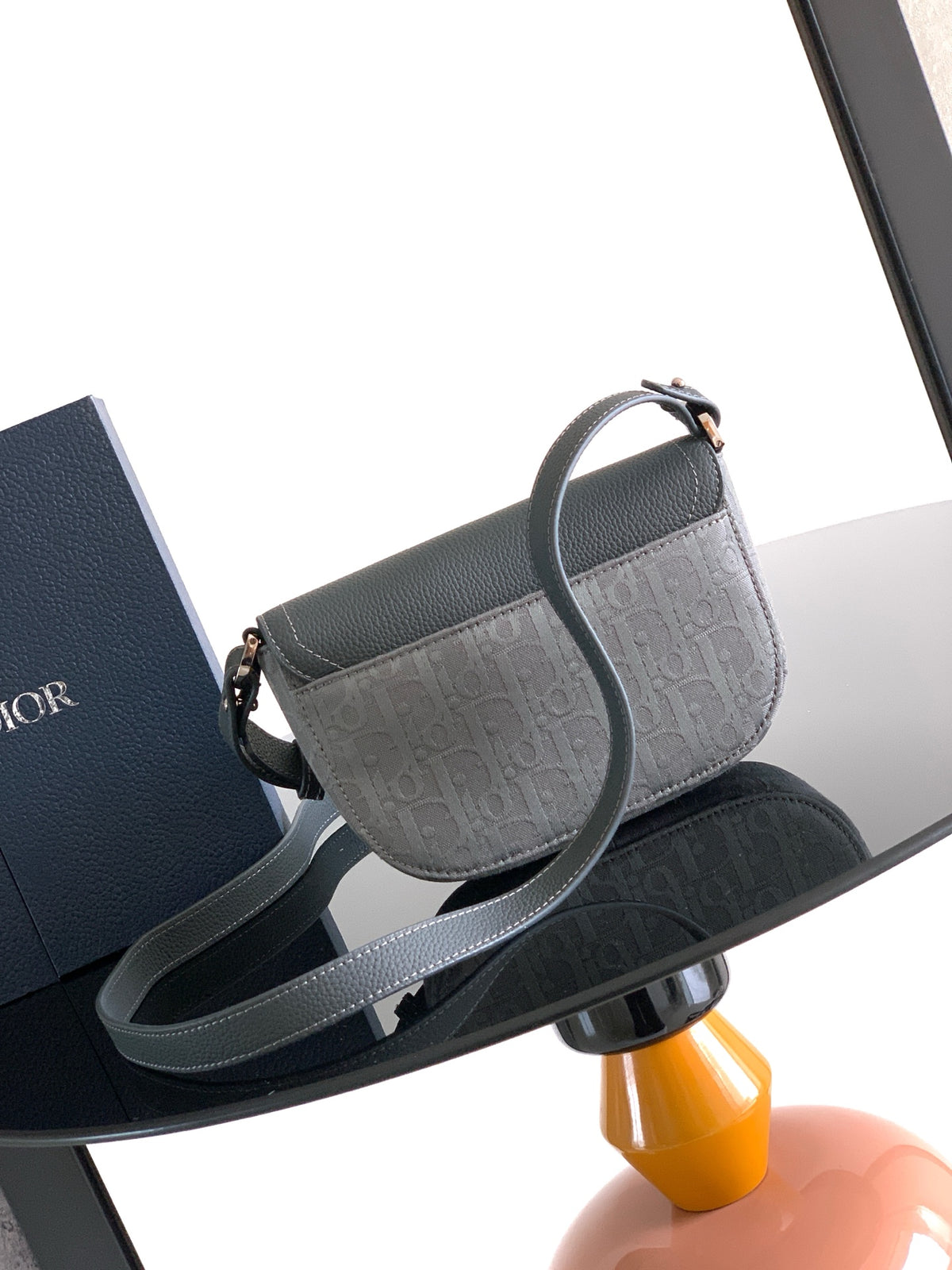 Клатч Dior Saddle з текстилю й натуральної шкіри, сірий — фото 3